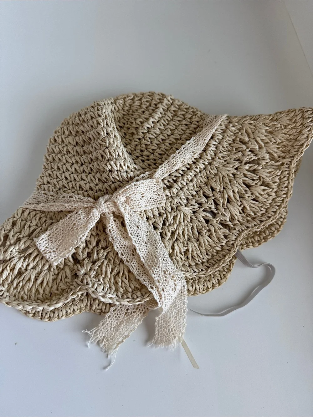 H&M Cream Crochet Sun Hat with Lace Bow